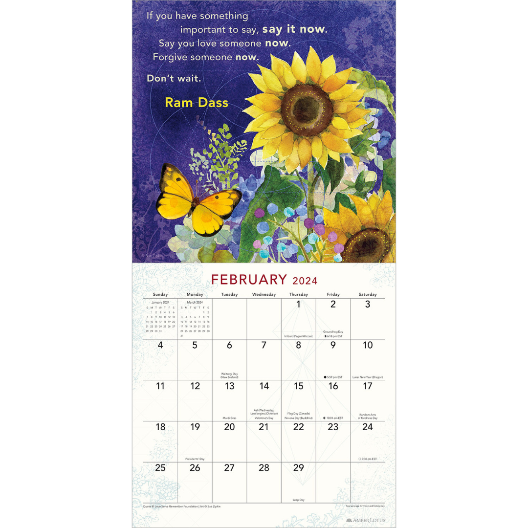 2024 Monthly Calendar Illustrated Wall Calendar 2024 2024 Calendar,  Wildflower 