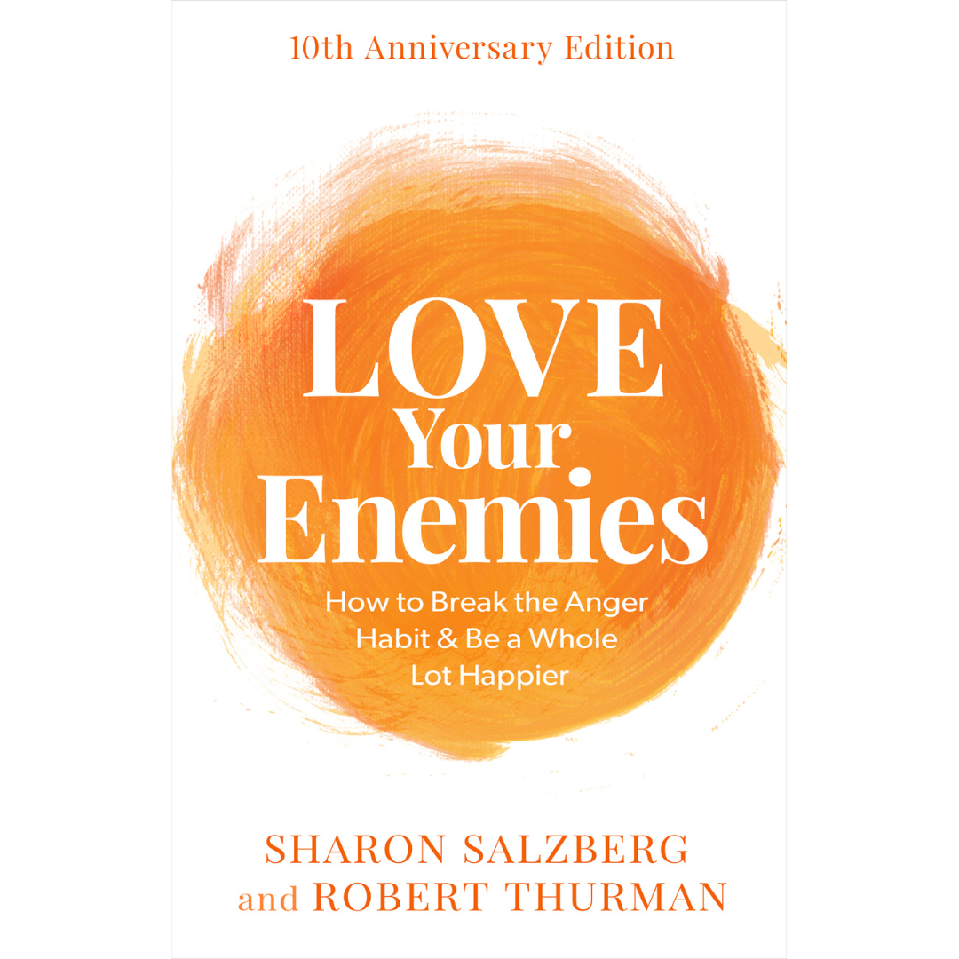 Book cover of 'Love Your Enemies' with an orange circle and white text on a white background