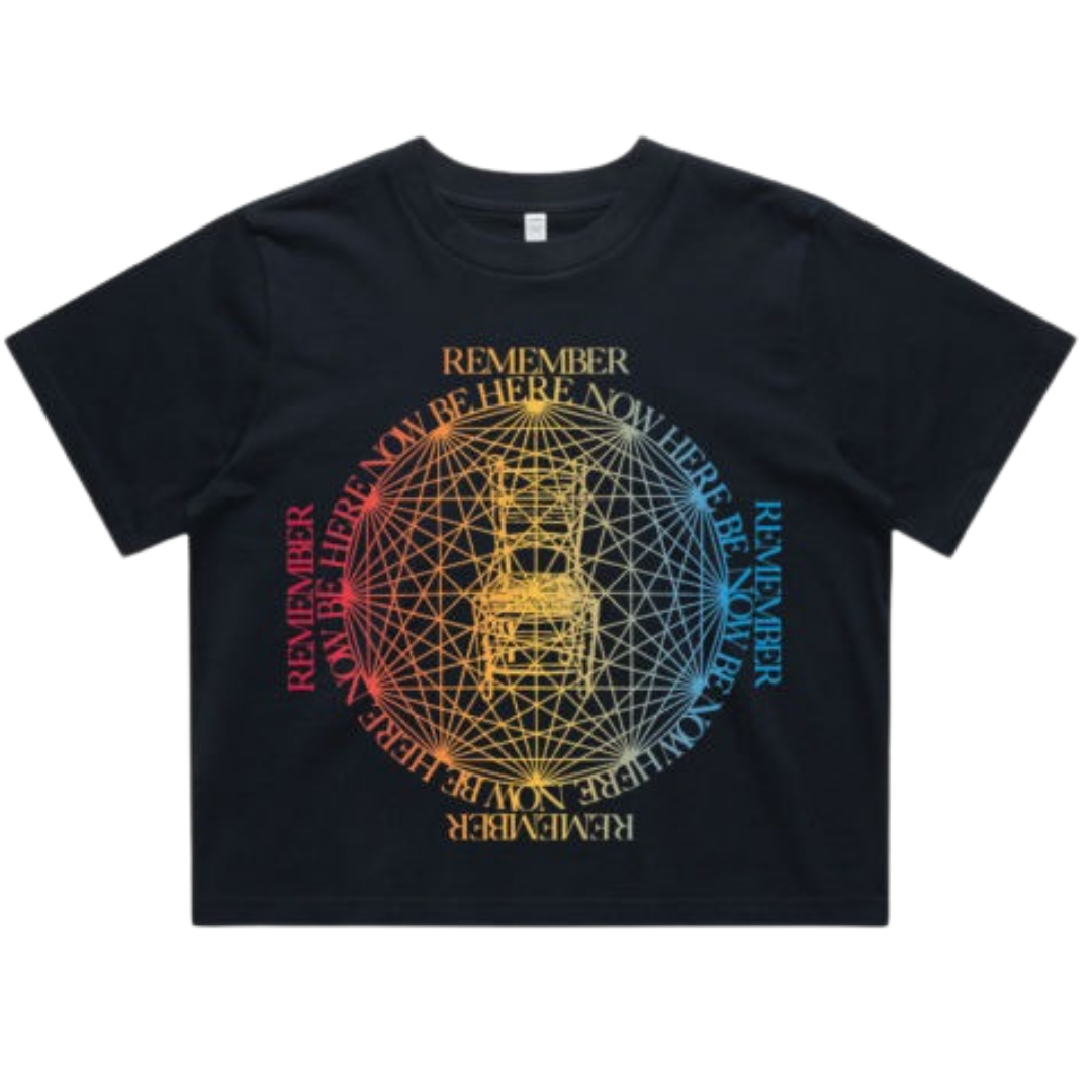 Rainbow Be Here Now Book Cover Crop Tee (Women's)
