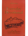 Red book titled 'Everyday Devotional' from Taos Dham with architectural illustration on a white background