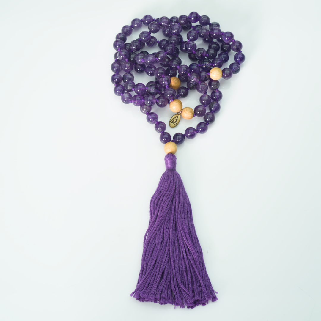 Amethyst and Palo Santo Gemstone Mala (108 beads + 1 bindu)