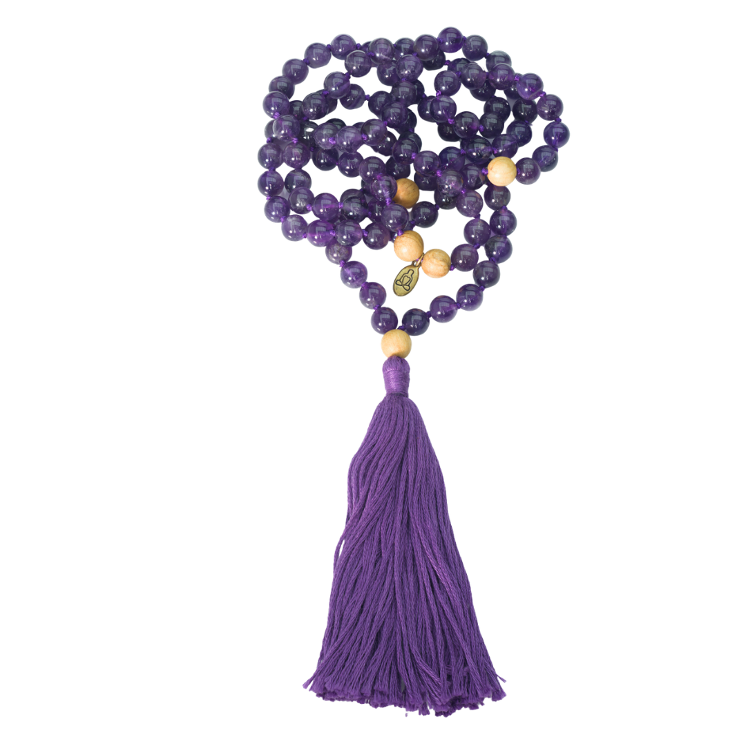 Amethyst and Palo Santo Gemstone Mala (108 beads + 1 bindu)