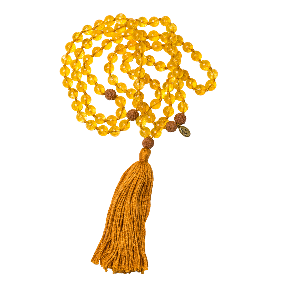 Citrine and Rudraksha Gemstone Mala (108 beads + 1 bindu)