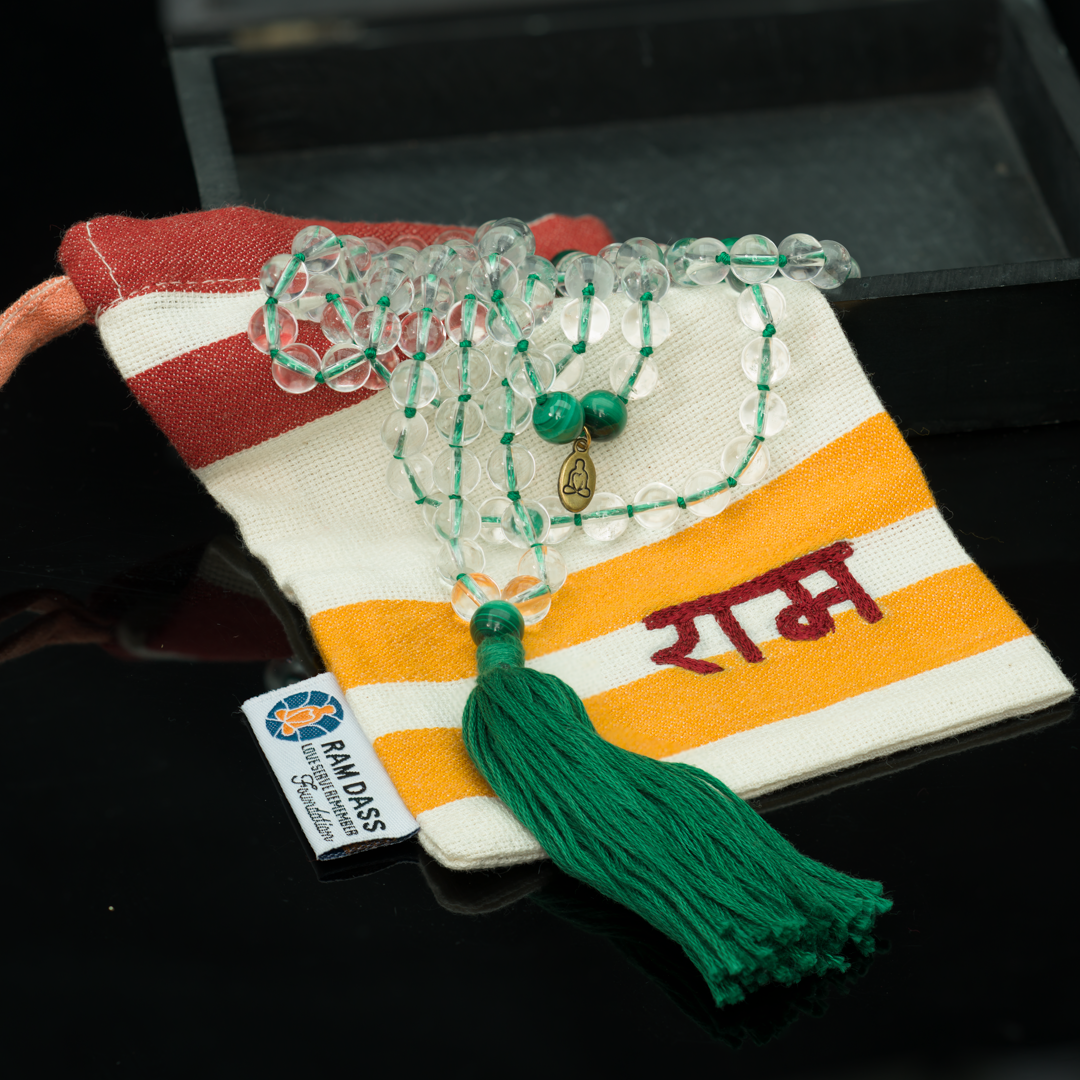 Clear Quartz and Malachite Gemstone Mala (108 beads + 1 bindu)