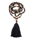Tiger Eye, Black Lava Stone and Golden Sheen Obsidian Gemstone Mala (108 beads + 1 bindu)