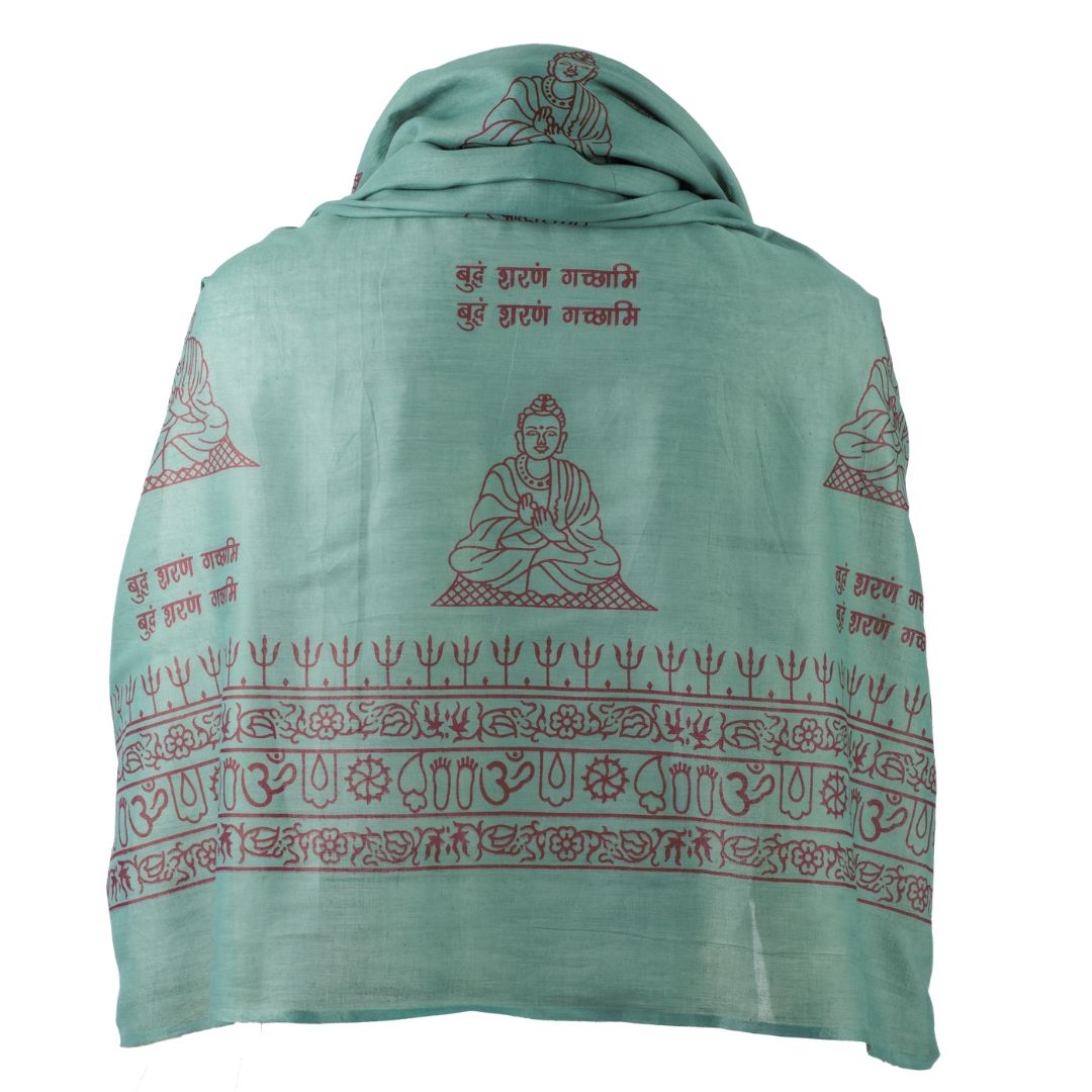 ॐ Buddha Cotton Prayer Shawl Evergreen