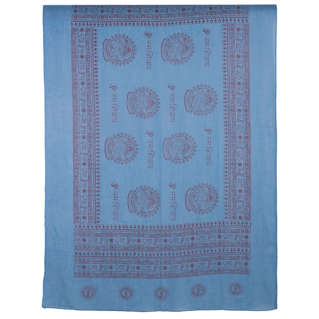 ॐ Buddha Cotton Prayer Shawl Hydrangea Blue