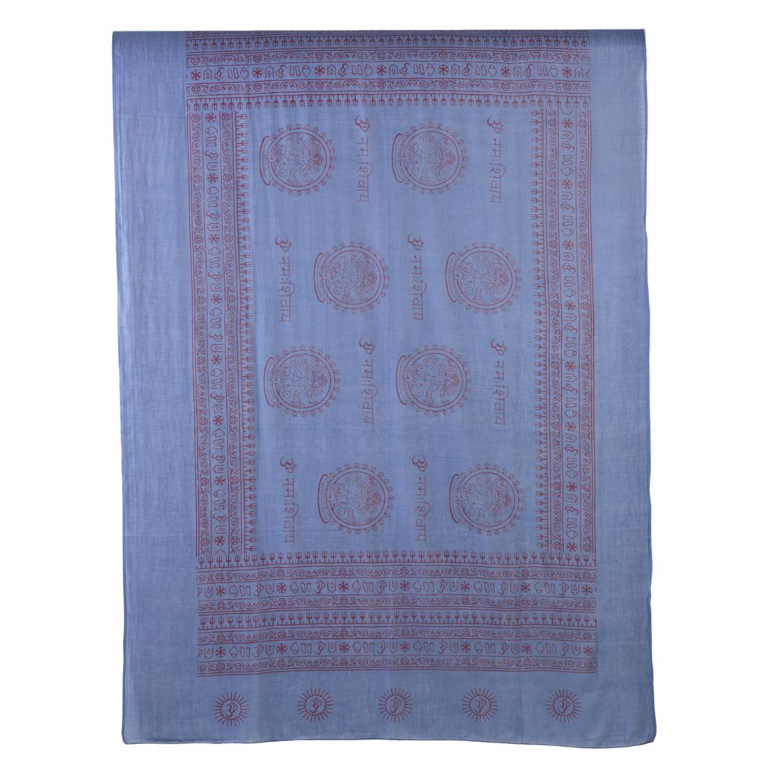 ॐ Buddha Cotton Prayer Shawl Cobalt Blue