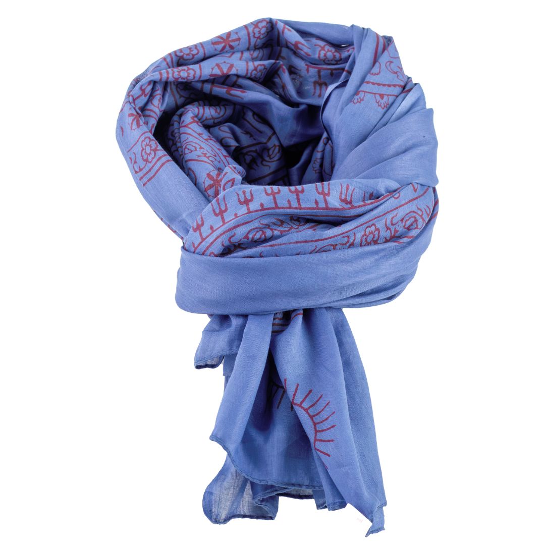 ॐ Buddha Cotton Prayer Shawl Cobalt Blue