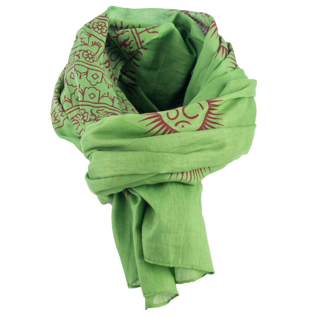 ॐ Buddha Cotton Prayer Shawl Grass Green