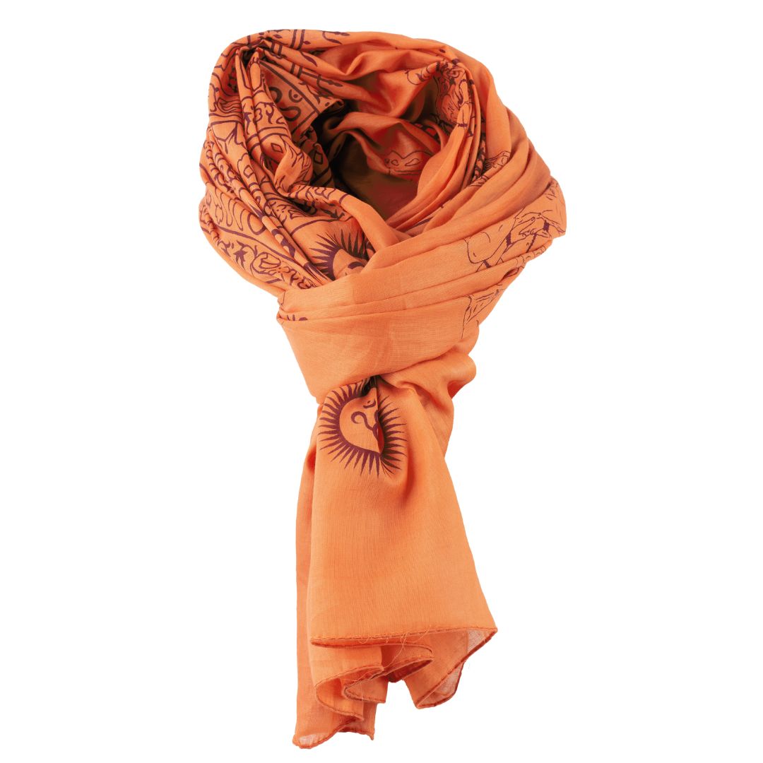 ॐ Buddha Cotton Prayer Shawl Burnt Orange