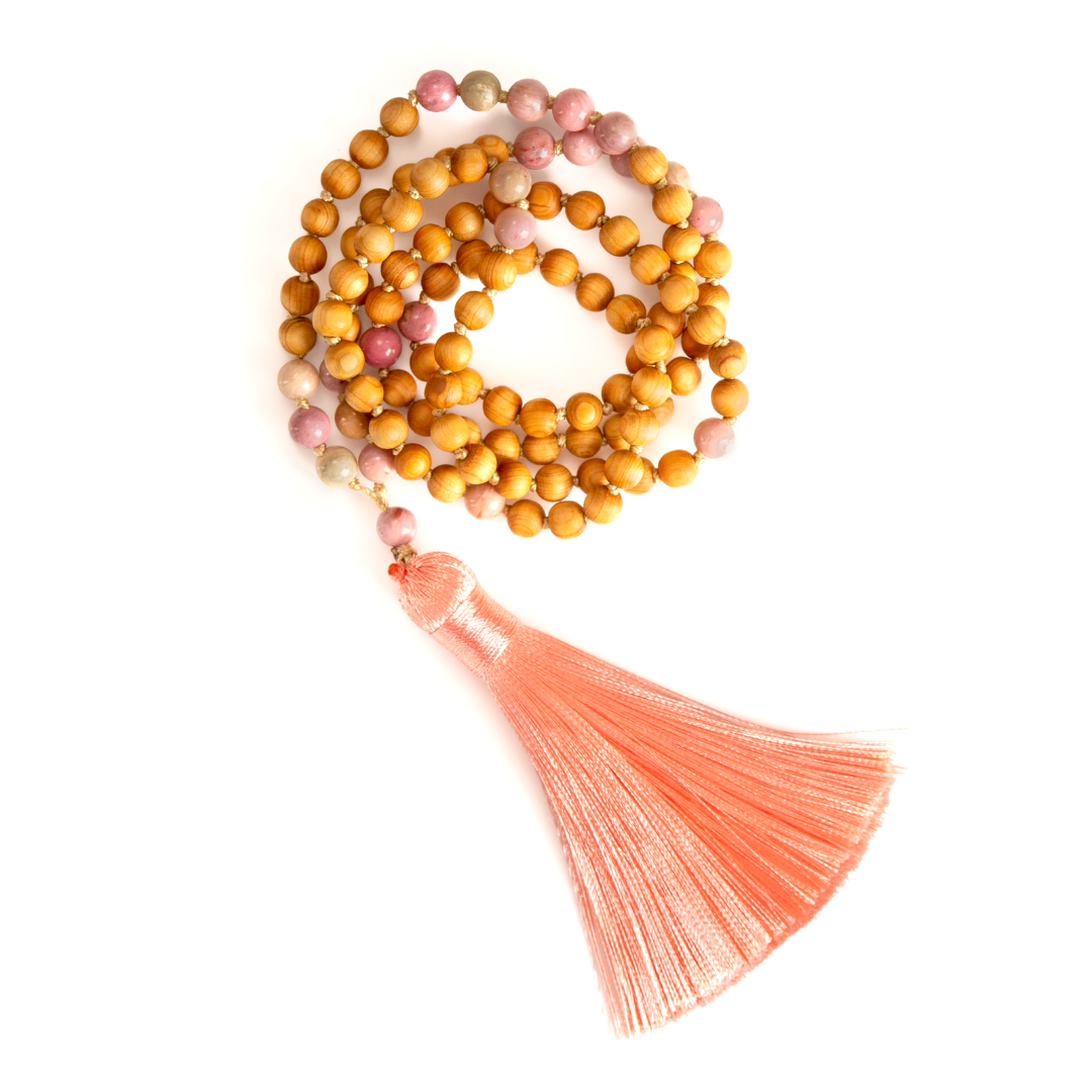 Rhodonite & Sandalwood Gemstone Mala